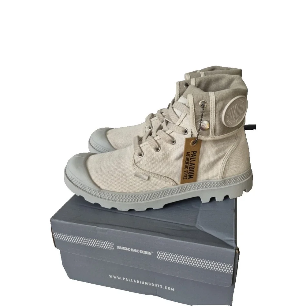 Palladium Boots‎ Mens 7 Medium Beige Vapor Metal Baggy Canvas Combat New in Box